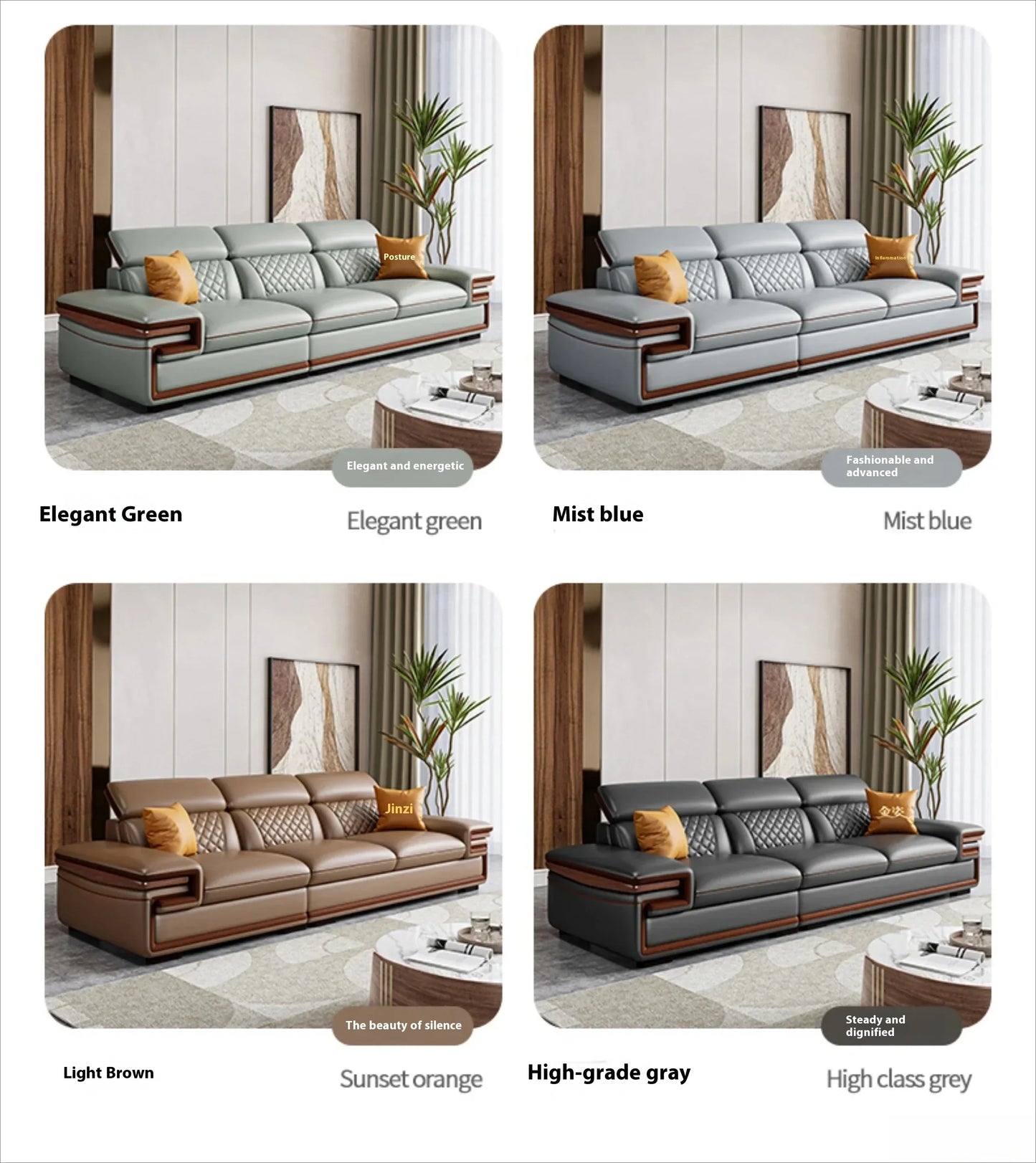 MINGDIBAO Premium Italian Genuine Leather Sofa Set for Living Room with Adjustable Headrests, Bluetooth Speaker, Wireless Charge