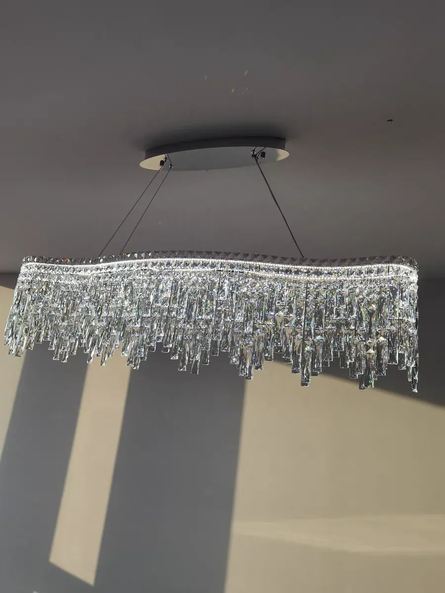 Italy Designer Luxury Chrome Chandelier K9 Crystal for Dining Room Hotel Hall Villa Bar Round Long Hanging Light Fixture Decor