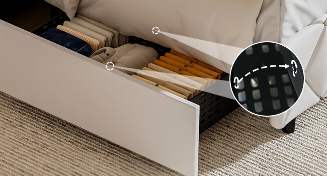 Queen Bed Frame with LED Lights, Upholstered Bed Frame with 4 Storage Drawers, Princess Platform Bed with Diamond Headboard