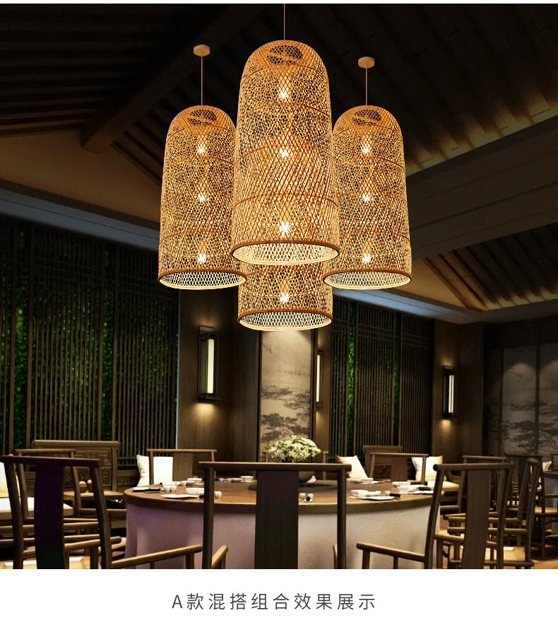 Zen Bamboo Chandelier New Chinese Lantern Hotel Chinese Style Restaurant Restaurant Bamboo Artwork Duplex Staircase Long Chandel