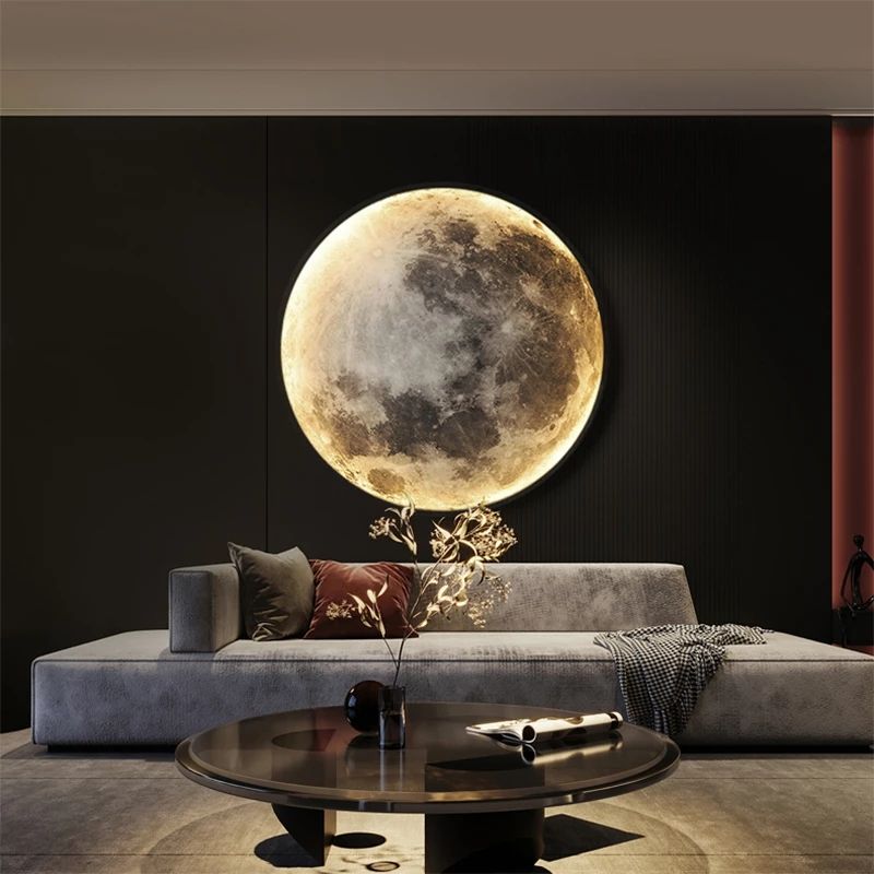 Nordic Modern Designer Art Minimalist Moon Wall Lamp Foyer Gallery Background Bedroom Bedside Roof Creative Decoration Hotel Bar