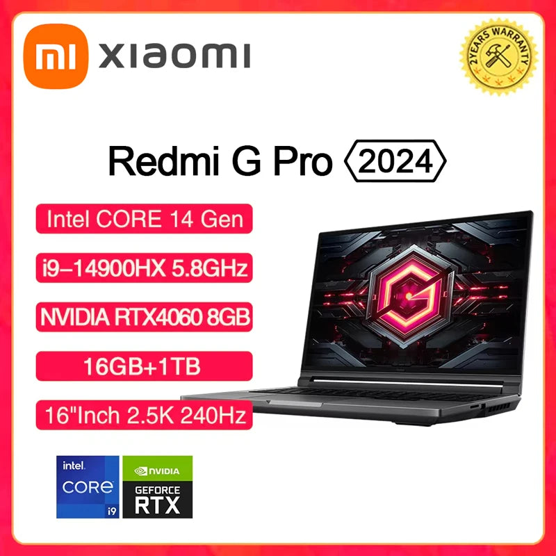 XIAOMI Redmi G Pro 2024 Gaming Laptop NVIDIA Geforce RTX 4060 Intel Core i9-14900HX 16"Inch RAM 16GB SSD 1TB 2.5K 240Hz Gamer PC