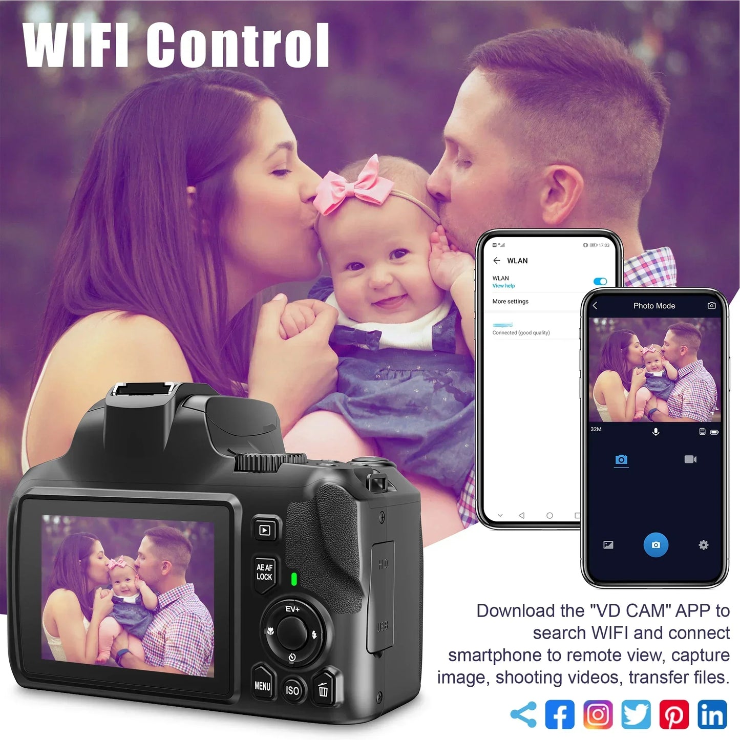 4K Professional Video SLR Camera 64MP Vlog Digital Camera for Youtube Livestream Webcam 10X Optical Zoom Photography Camcorder