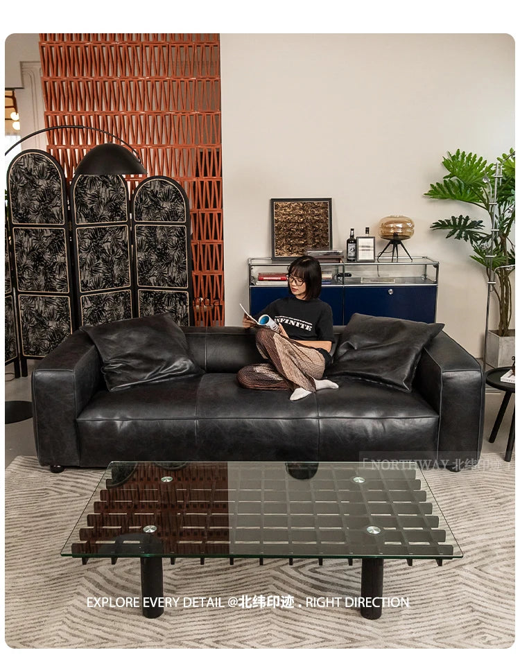 Retro all leather wabi sabi antique sofa Italian living room simple