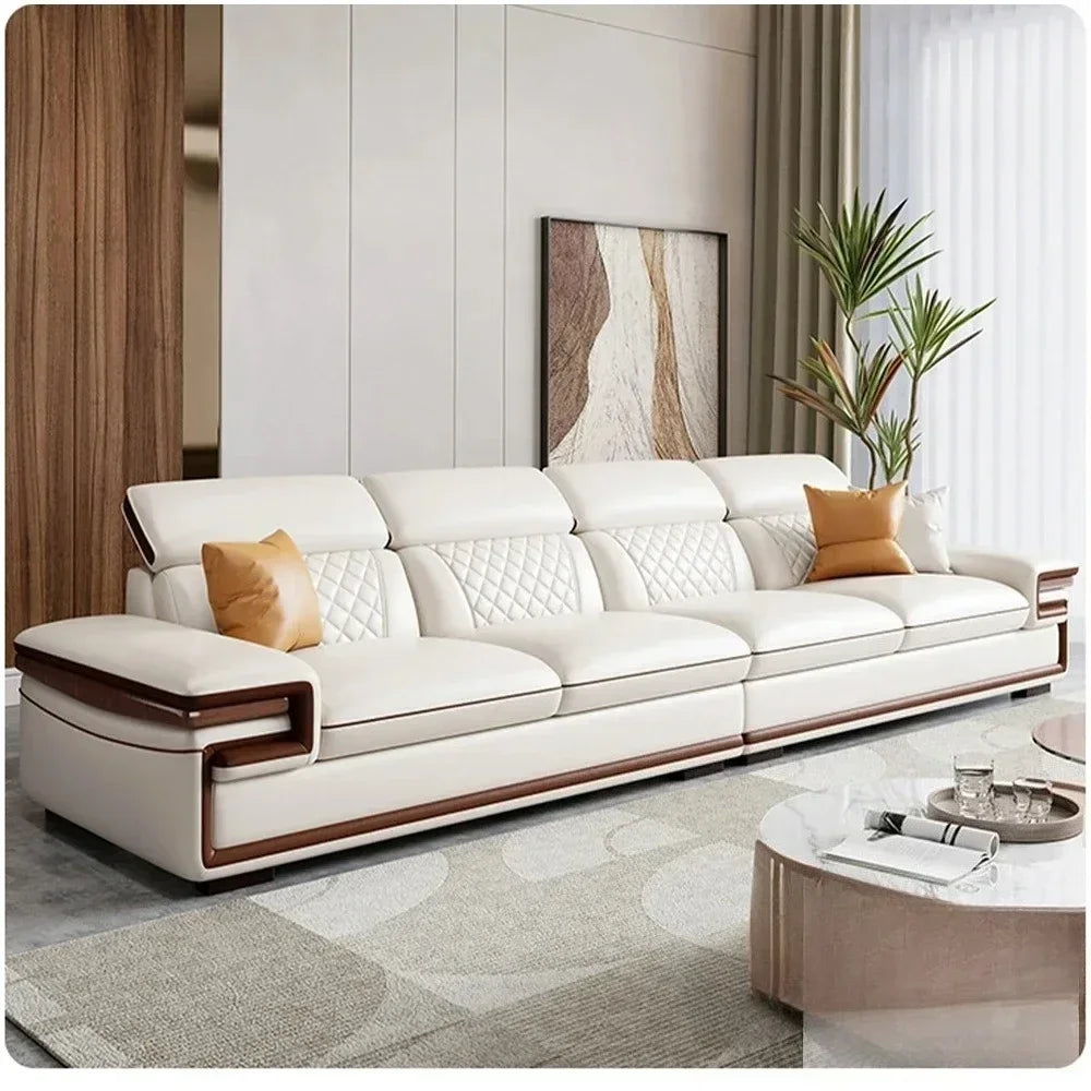 MINGDIBAO Premium Italian Genuine Leather Sofa Set for Living Room with Adjustable Headrests, Bluetooth Speaker, Wireless Charge