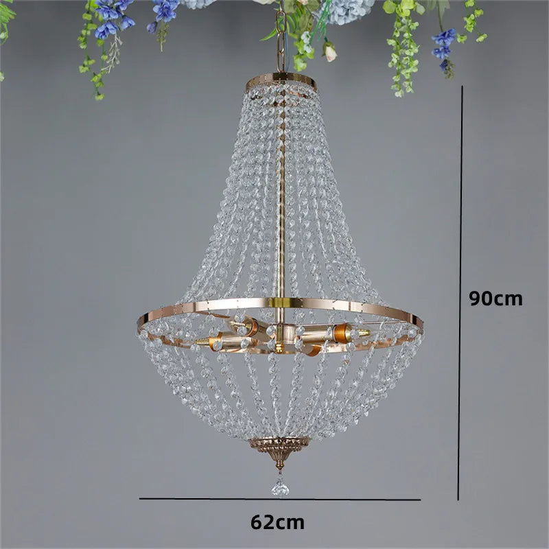 Modern Crystal Chandelier Retro Living Room Pendant Lighting Gold Finish Ceiling Light Fixture for Dining Room Foyer Bedroom