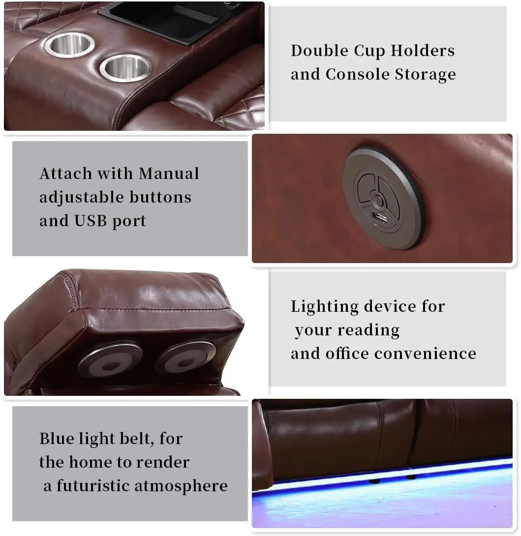 Living Room Set Brown L-shaped Leather Sofa Living Room Furniture Set Power Recliner Adjustable Sofa
