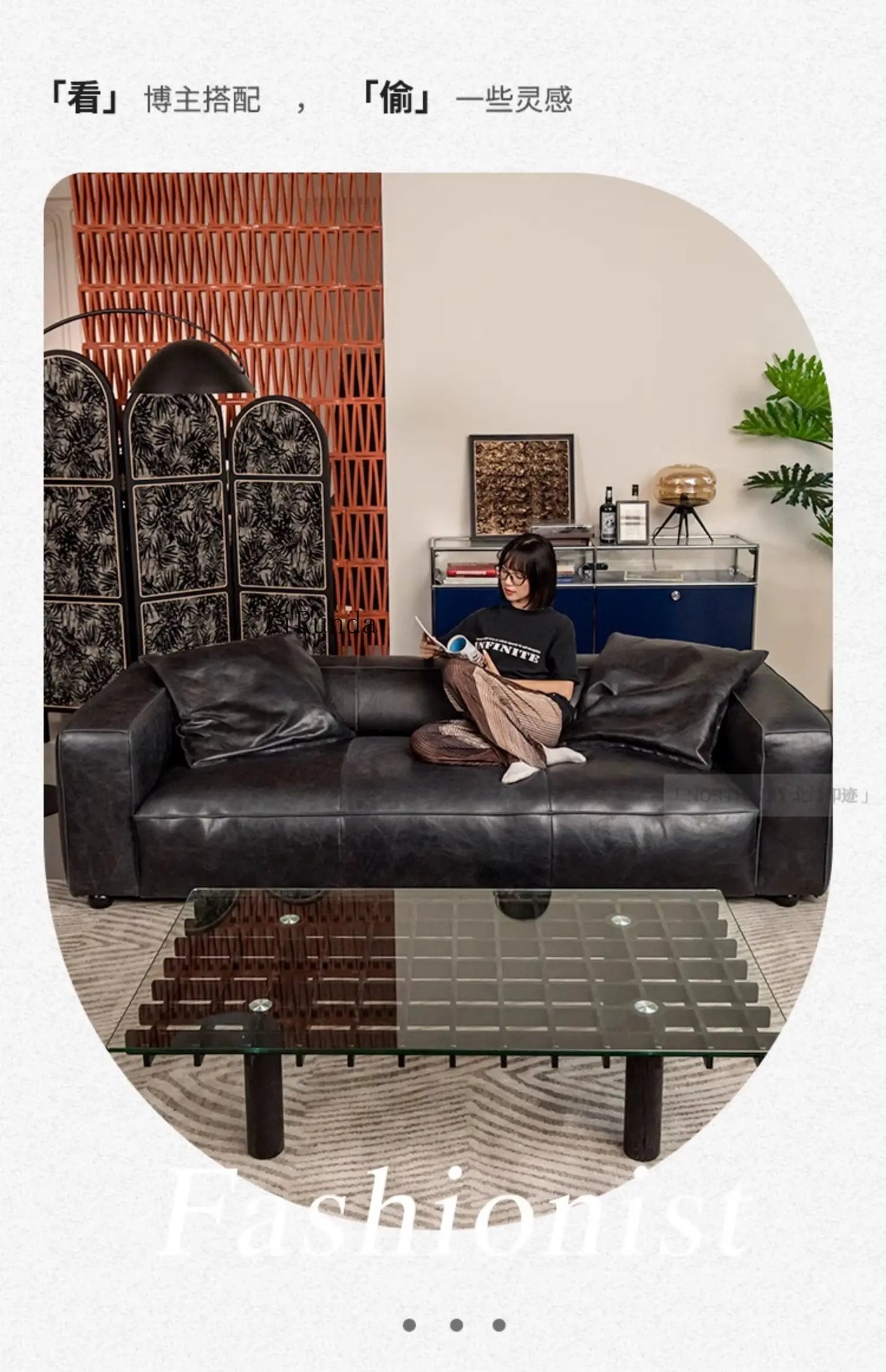 Retro all leather wabi sabi antique sofa Italian living room simple