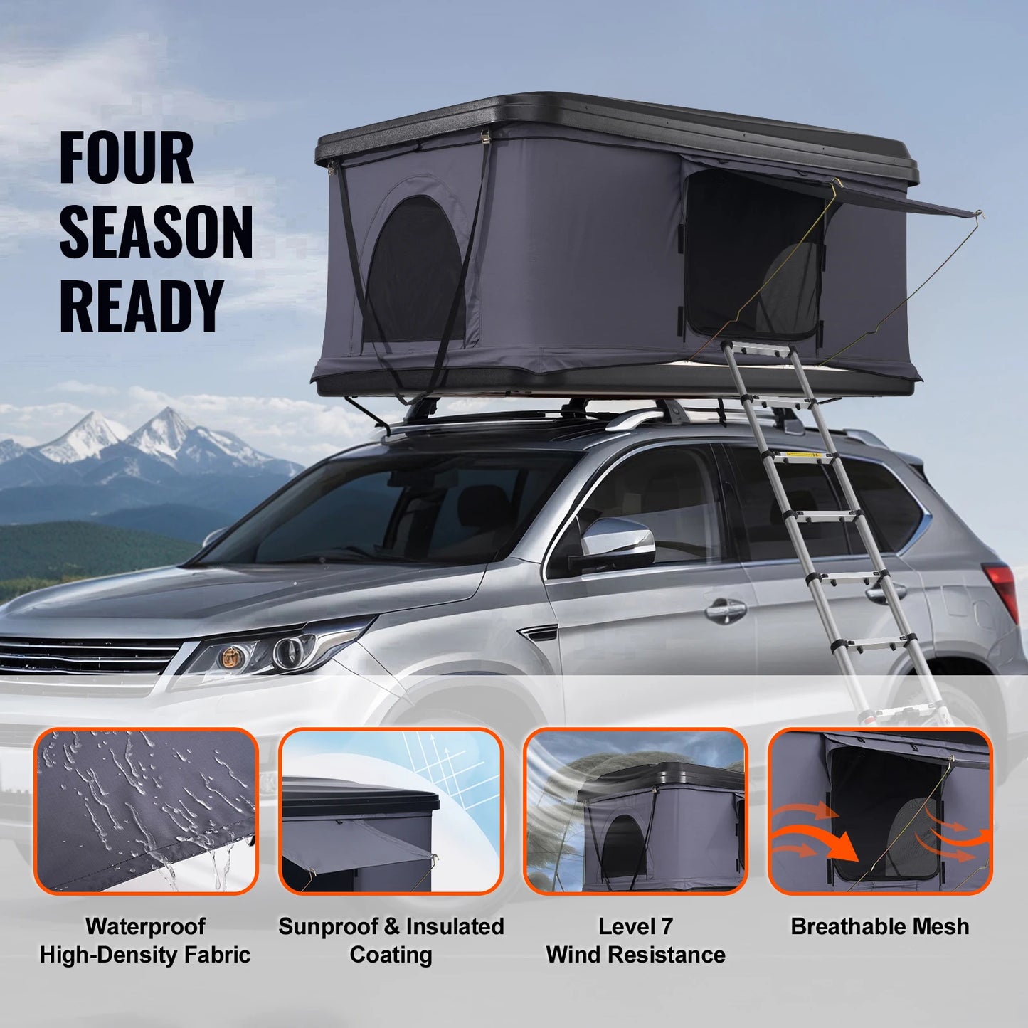 SucceBuy Rooftop Tent Hard Shell Roof Top with Telescopic Ladder Thick Mattress Waterproof Windproof Jeep SUV Van Pickup Truck
