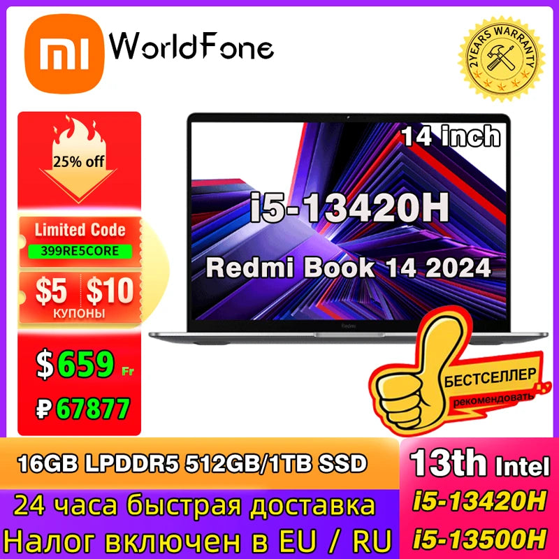 Xiaomi Redmi Book 14 Laptop Intel i5-13420H 16G 512G/1T SSD 14Inch 2.2K 60Hz Screen 38W Mi Portable Office Notebook