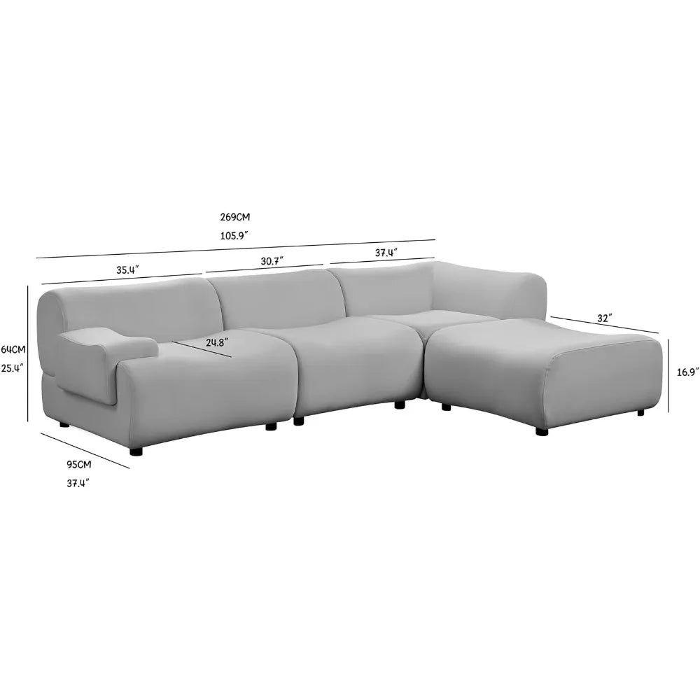135"Curved Sectional Sofa,Modern Boucle Fabric Upholstered Modular Couch Oversized 6-Seat Sofa for Living Room,Bedroom,Apartment