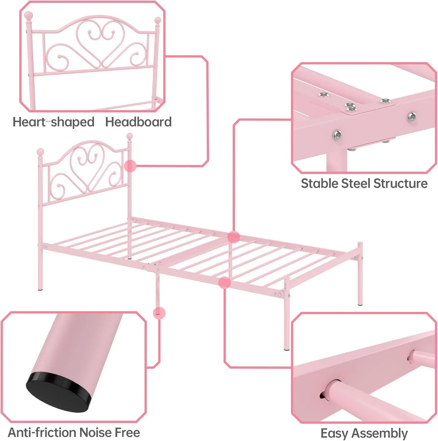 Full Size Bed Frame with Headboard, Heavy Duty Steel Slat Support Platform Under Bed Storage Space No Box Spring Needed, White