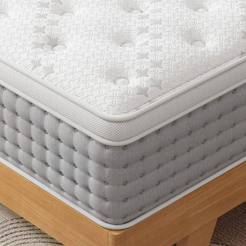 Extra Large Hybrid Mattress 14 "- Memory foam and Pocket Springs Luxury Mattress - Plush Sports Isolation Mattress - Glass Free