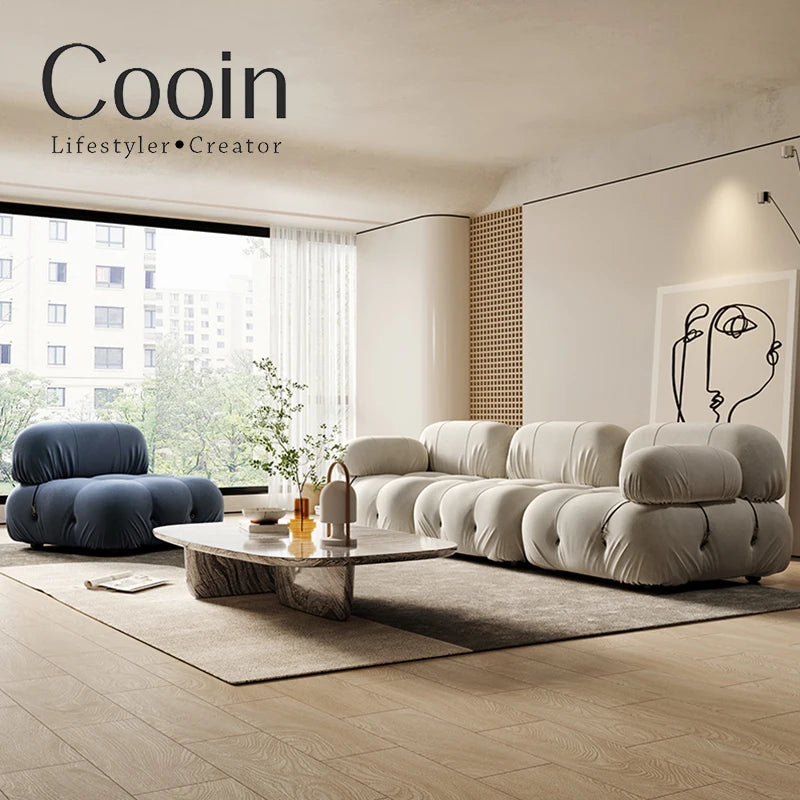 Combination square sofa Mario bedroom small apartment full sponge vacuum compression Living room leisure chair lazy fabric sofa