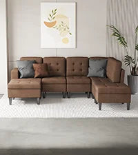 Modular Sectional Sofa with Chaise, Convertible Oversize L Shaped Couch with Reversible Ottoman,Linen 6 Seater Free Combination