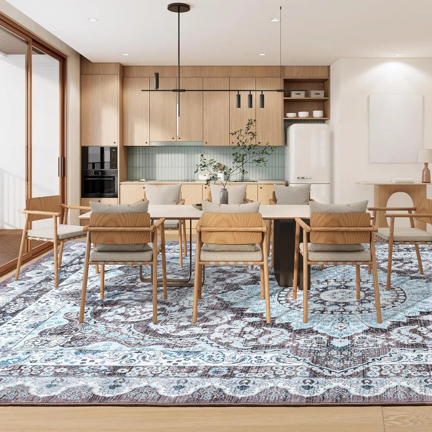 Area Rugs for Living Room, Machine Washable Vintage Rug, Non-Slip Low Pile Throw Rugs with Rubber Backing Washable Carpet
