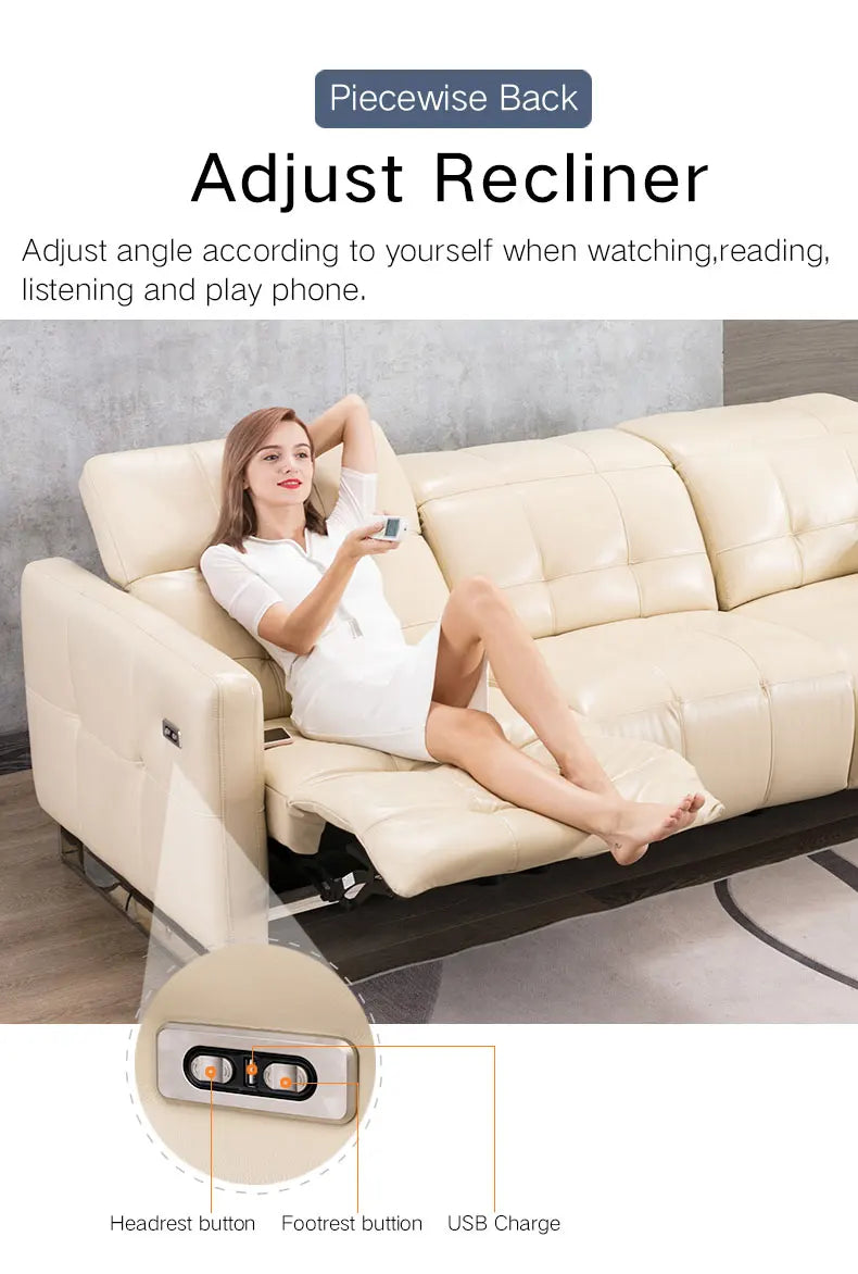 Genuine Leather Recliner Sofa Set,Modern Electric Recliner Sofa Set for Living Room