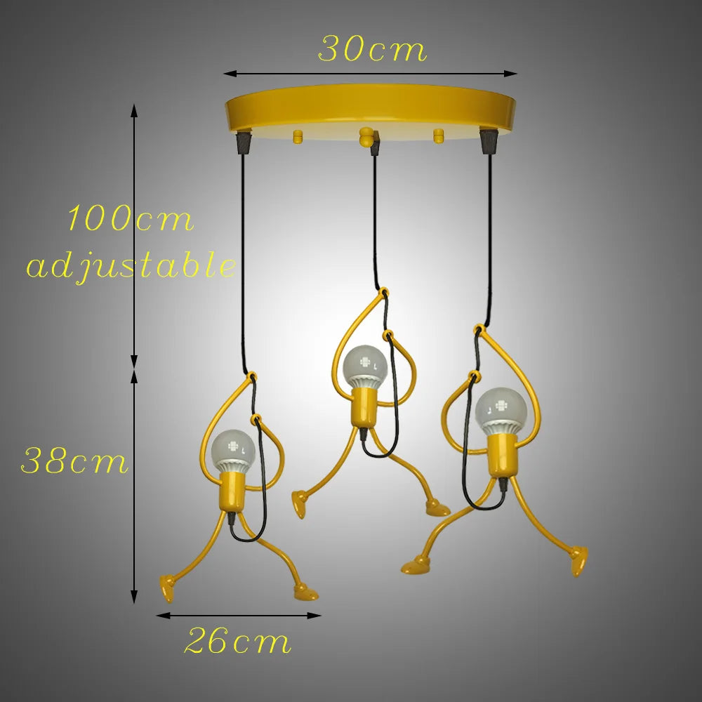 Pendant Lights Nordic Little Iron Man Hanging Lamp Retro Loft Lighting for Children's Room Kitchen Restaurant Coffee Bar Home