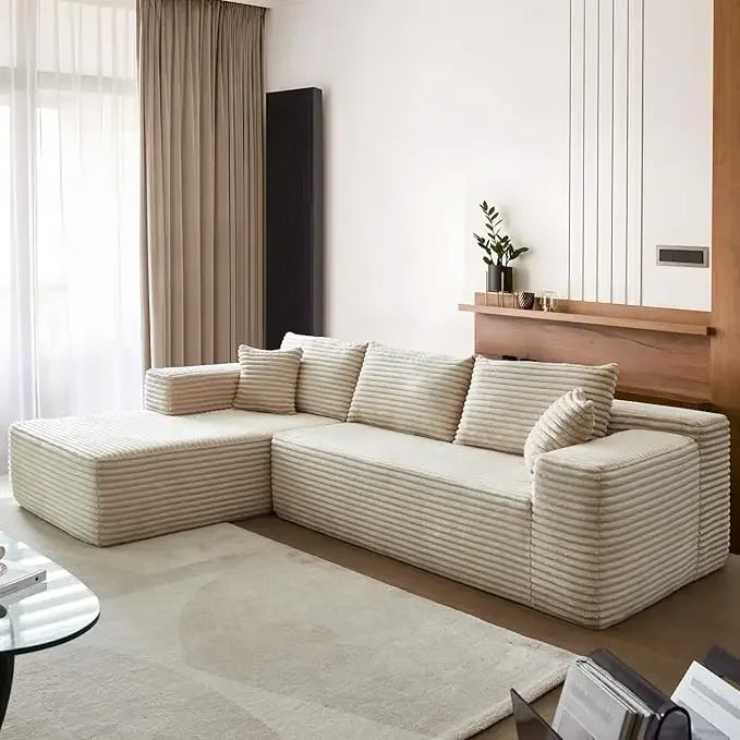 Cloud shaped sofa with comfortable lounge chair, no need to assemble deep seated L-shaped sofa, minimalist living room design
