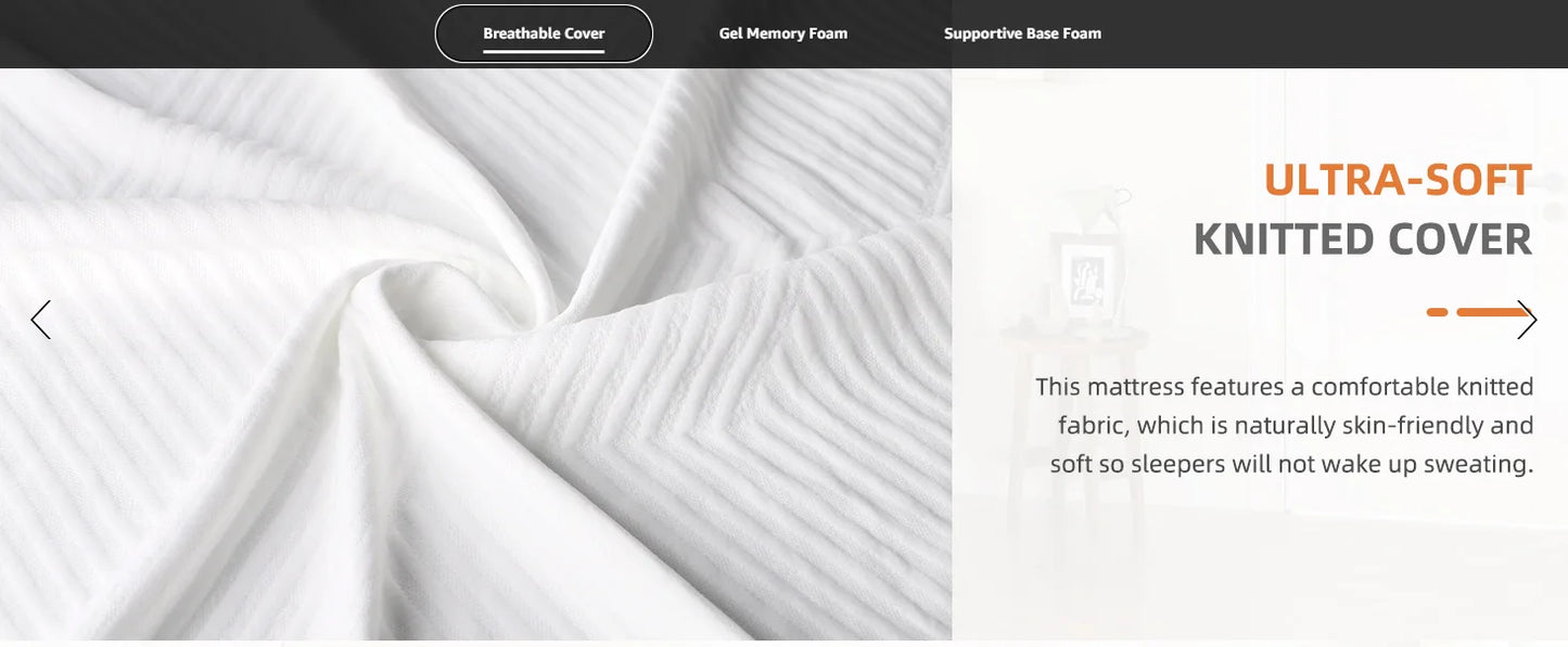 Vesgantti 16CM Gel Memory Foam Single Mattress for Cool Sleep & Pressure Relief - Medium