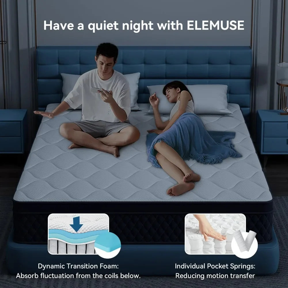 Mattress in a Box, Memory Foam Hybrid Mattress with Individually Pocketed Springs for Isolate Motion, Pressure Relief