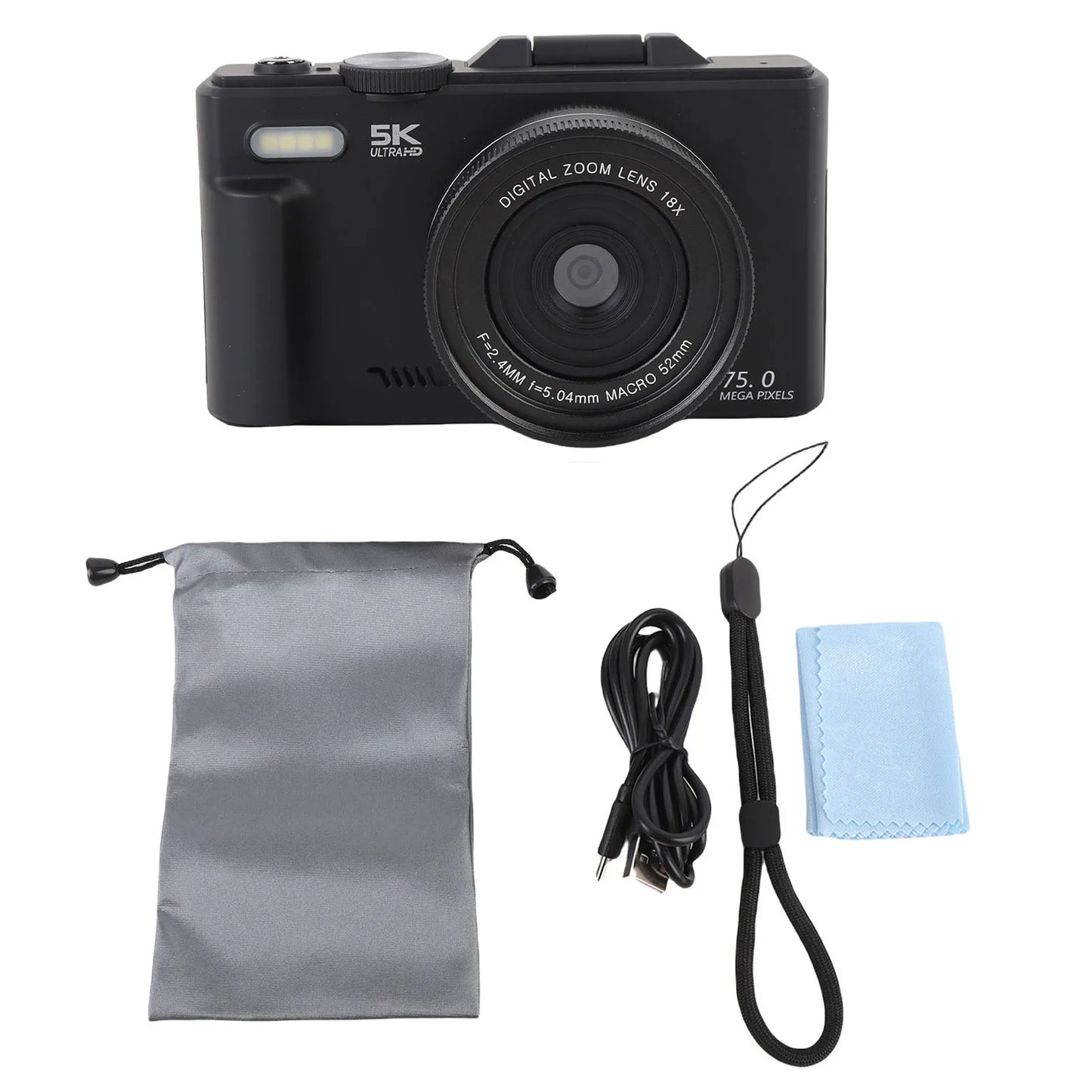 Camera with Flash 18XAF Autofocus Compact High Definition 5K Digital Camera Portable 3 Inch Screen for Video