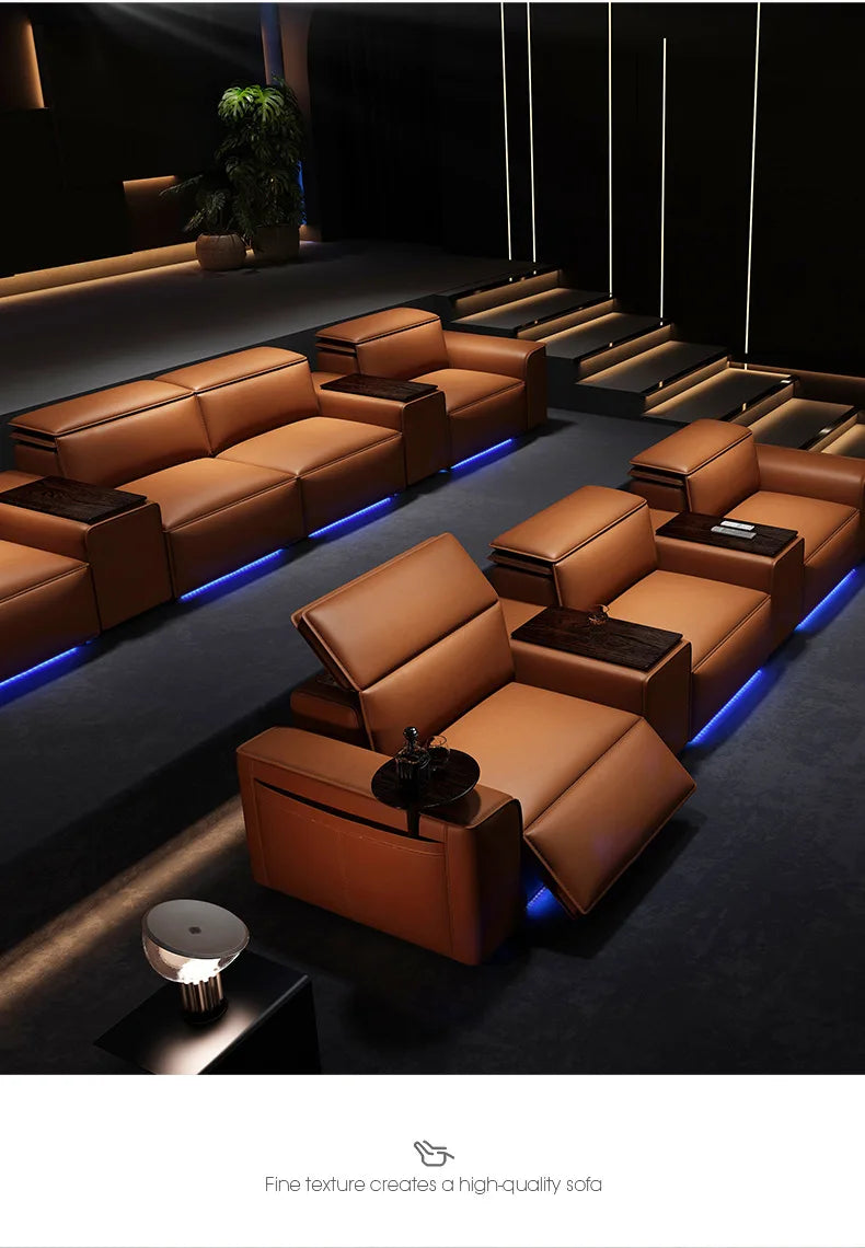 Modern Multifunctional Electric Recliner Sofa Home Theater Video Room Genuine Leather Fabric Wood for Living Video Hall