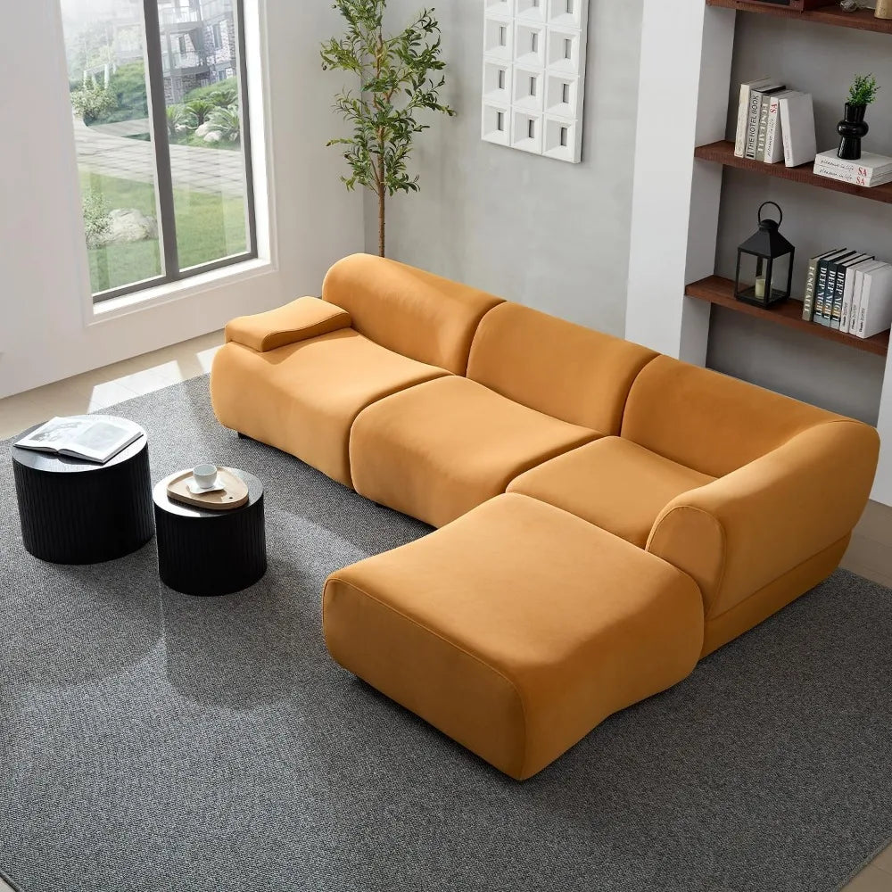 135"Curved Sectional Sofa,Modern Boucle Fabric Upholstered Modular Couch Oversized 6-Seat Sofa for Living Room,Bedroom,Apartment