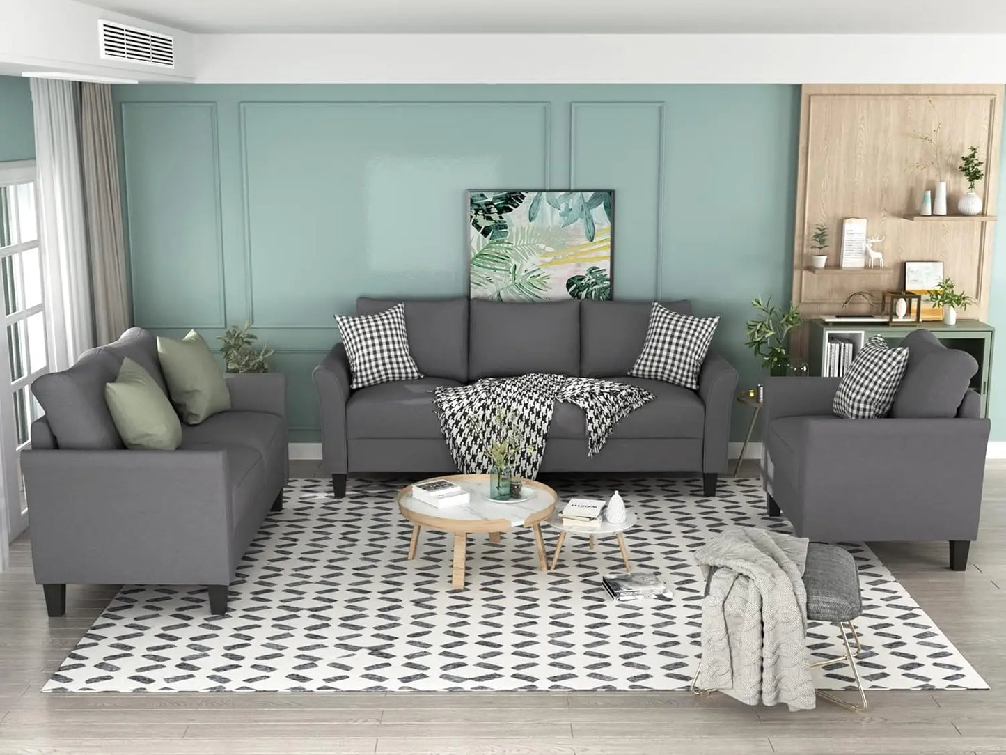 Sectional Sofa Sets, Modern Polyester Blend Sectional Couch Set with Sofa, Loveseat and Armchair, Living Room Furniture Sets