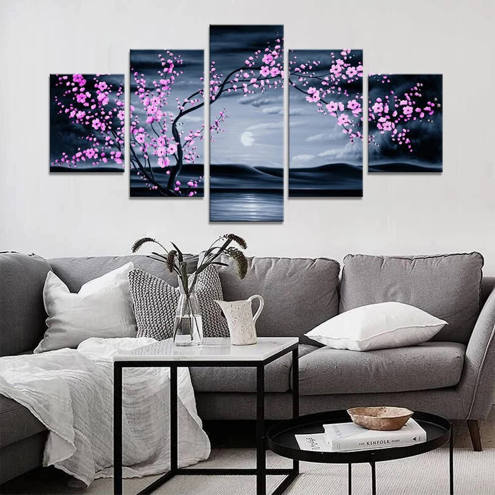 5 Pieces Canvas Wall Arts Poster Painting Flower Plum Purple Modular Picture Print Home Decor For Living Room Wallpaper Artwork