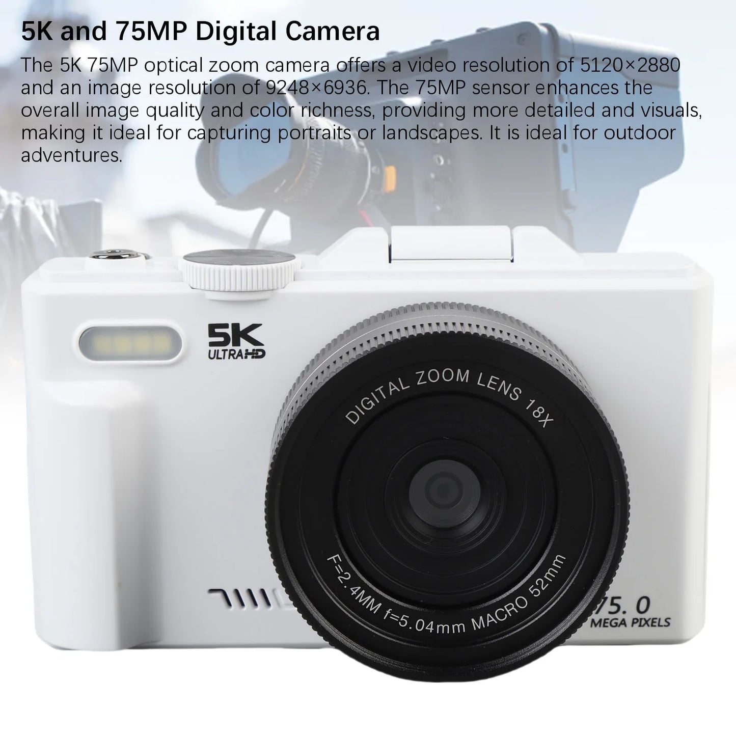 Camera with Flash 18XAF Autofocus Compact High Definition 5K Digital Camera Portable 3 Inch Screen for Video