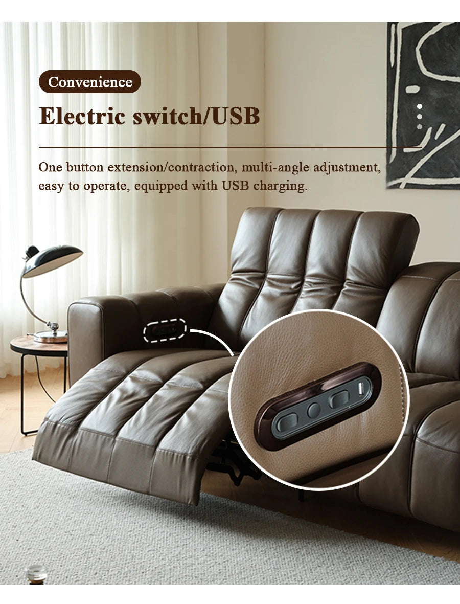 Leather Sofa Electric Recliner Sectional Home Theater Seating Manual Power Reclining Set Genuine Furniture Living Room