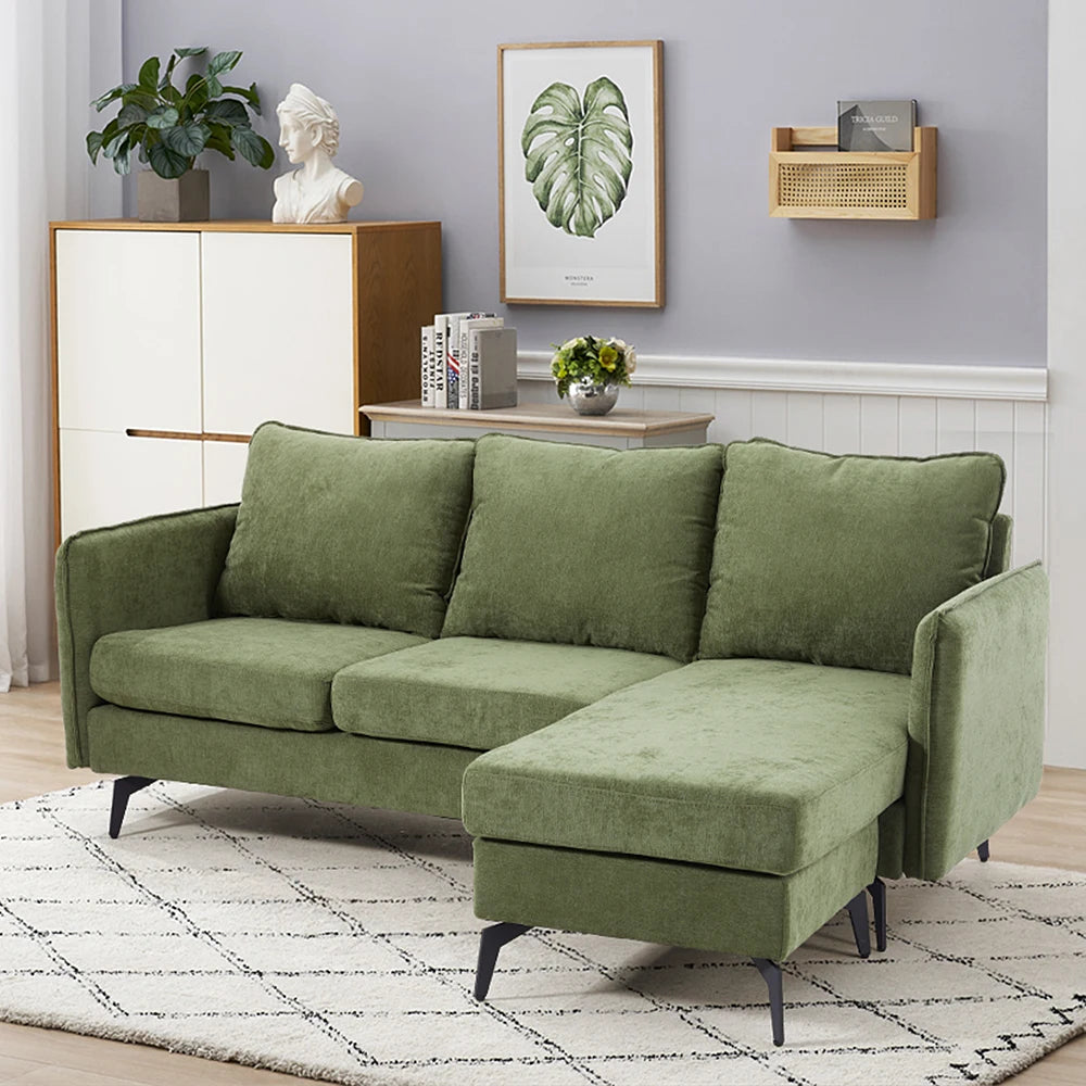 3 Seater Upholstered Corner Sectional Sofa Modern L-Shape Living Room Sofa, 193x136x73cm