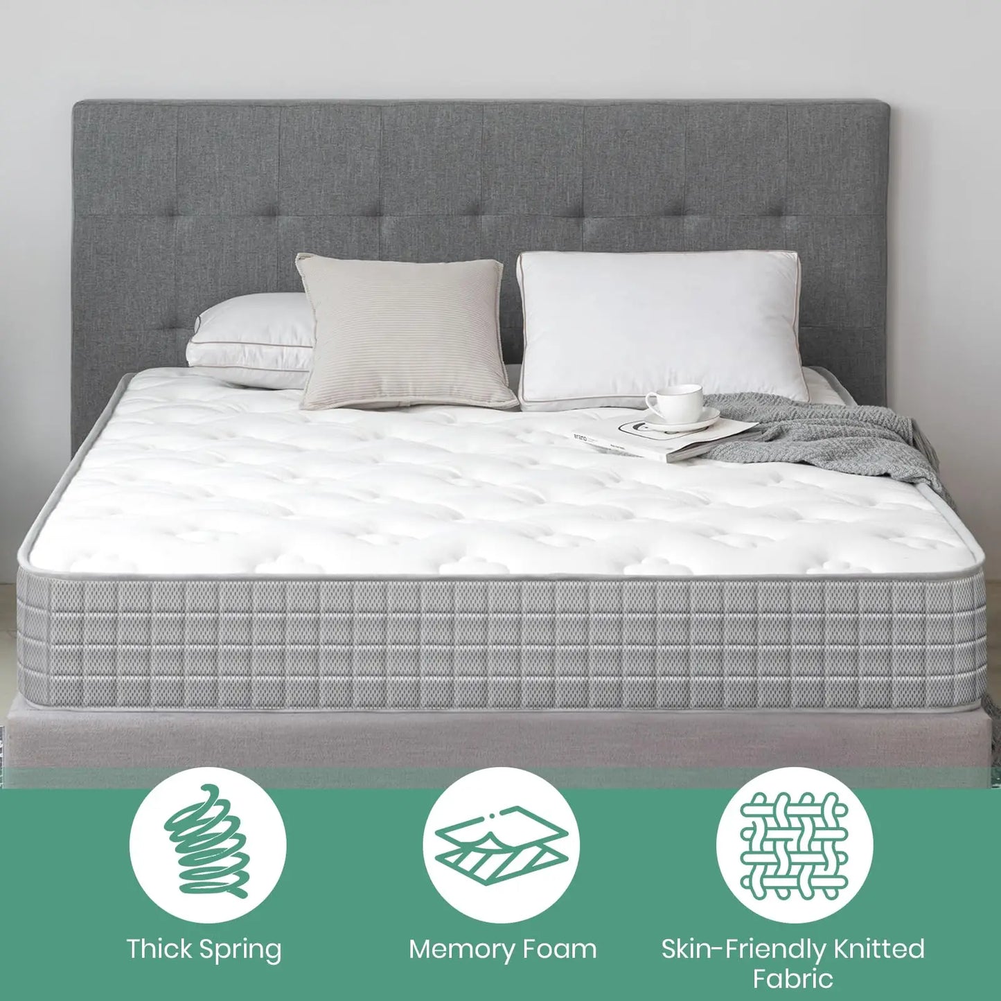 Good Nite Double Mattress - 7 Inch Hybrid Spring & Memory Foam, Zoned Support, Deep H6 Firmness, Comfortable Knitted Fabric