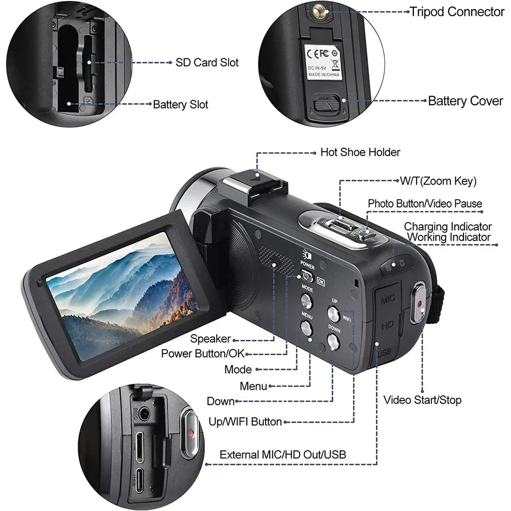 New 5K Ultra HD Digital Camera 60FPS 18X Zoom 3 Inch LCD Touch Screen Ultra HD WIFI Recording Camcorder Portable Digital Camera