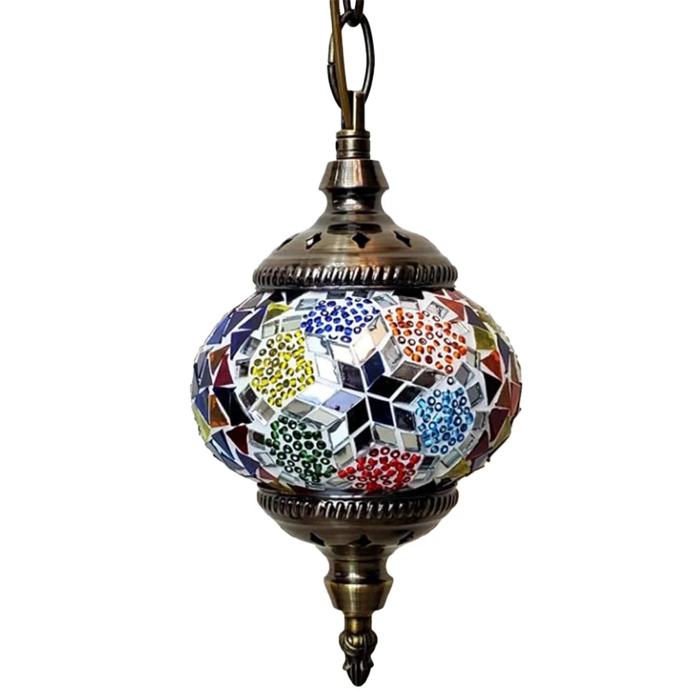 Turkish Moroccan Mosaic Hanging Ceiling Lamp E27 Decorative Glass Globe Fixture Romantic Restaurant Club Single Head Chandelier