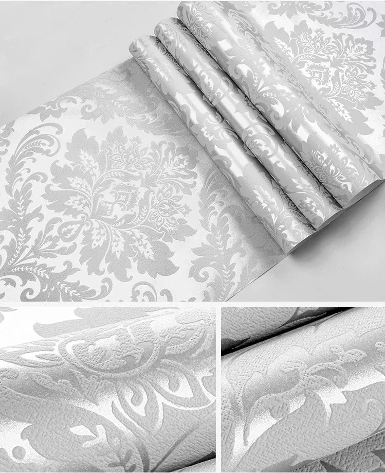 European 3D Relief Embossed Damask Wallpaper Bedroom Living room Background Floral Pattern 3D Textured Wall Paper Home Decor