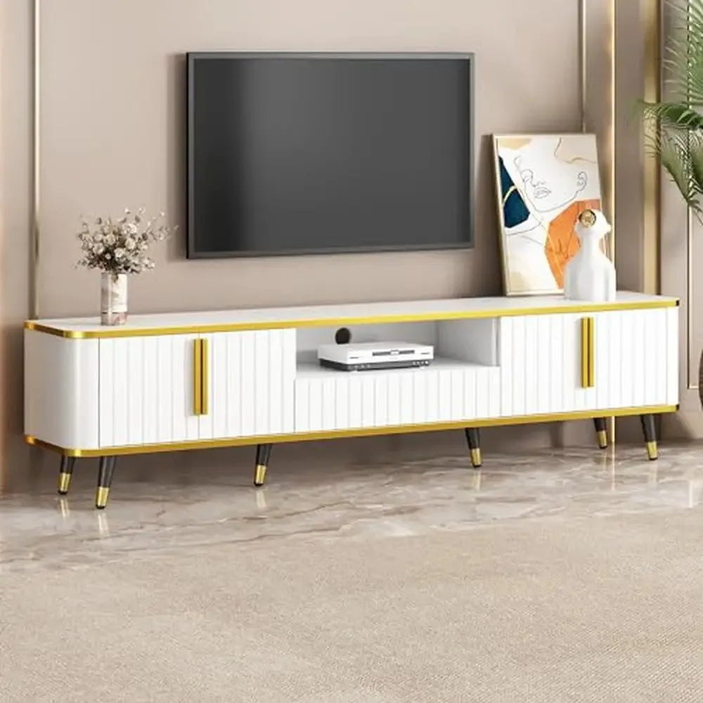 TV Stand Cabinets Drawers Entertainment Center Luxury Minimalism Practical Up to 85" Shelf Open Storage Circu Connect Power
