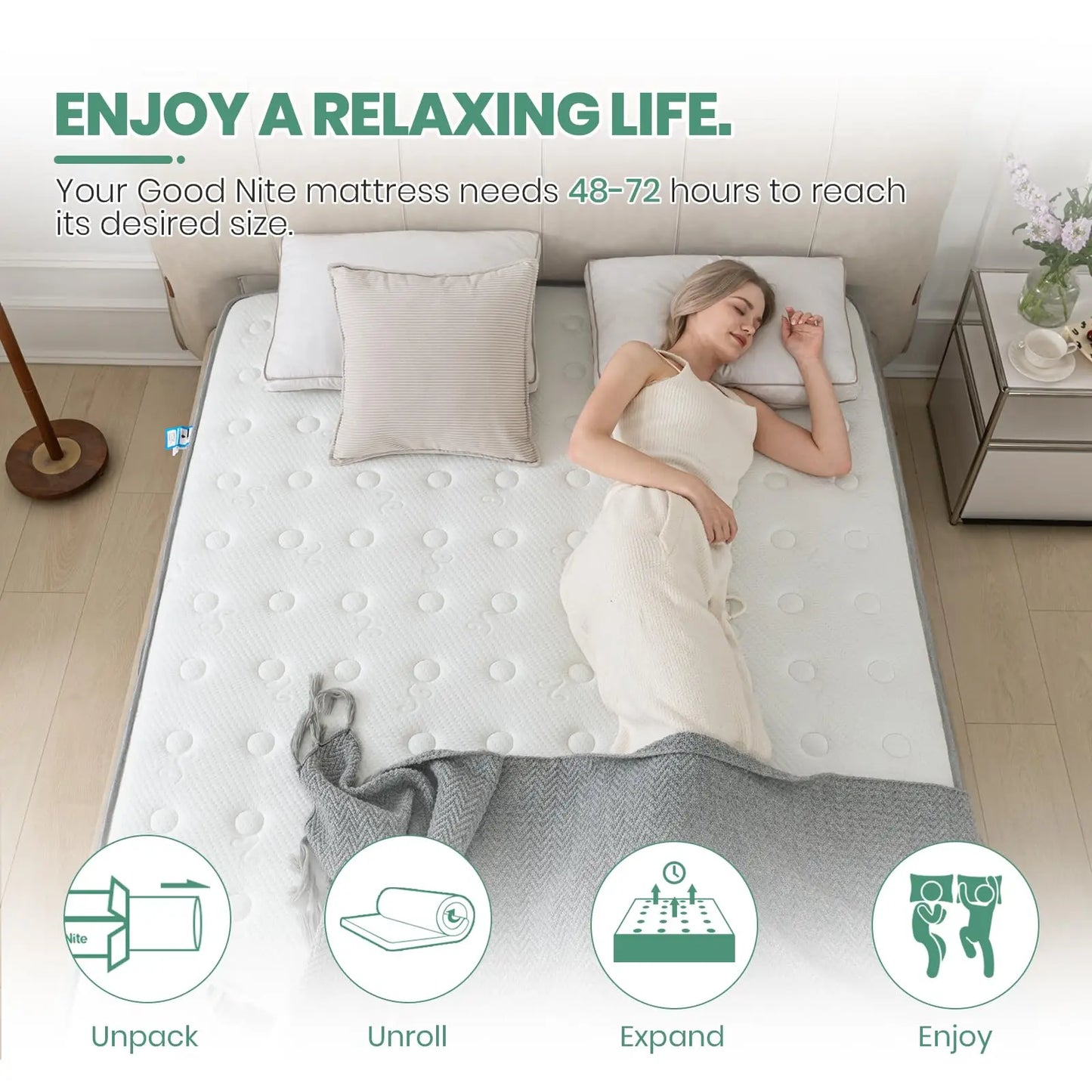 Good Nite 8 Inch Hybrid Double Mattress, Memory Foam, Pocket Sprung, Medium Firm, 7-Zone Orthopaedic Support, Comfort Design
