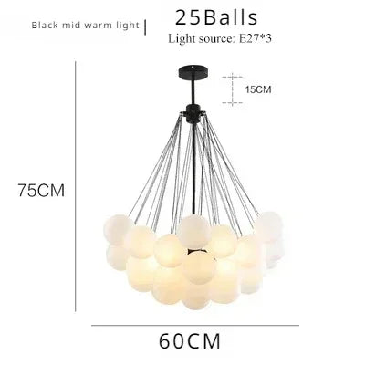 Nordic Bubble Glass Chandelier for Living Dining Table Room Decoration Frosted Glass Gold Black LED Ceiling Pendant Light
