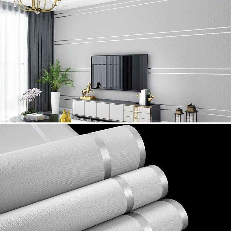 3d Wallpaper Modern Simple Striped Pattern Living Room Tv Background Home Decor Deerskin Texture Non Self Adhesive Wall Sticker