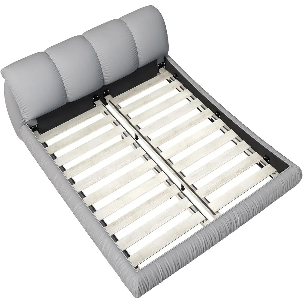 Deluxe king-size upholstered platform bed with upholstered backrest, soft-framed cloud bed, thickened pine slats, metal legs