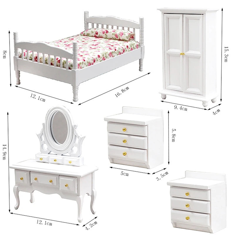 Beds & Furniture Bedroom Set Furniture Wooden Wardrobe for Bedroom Miniature Wardrobe Dolls Dollhouse Bedroom Bed Dresser