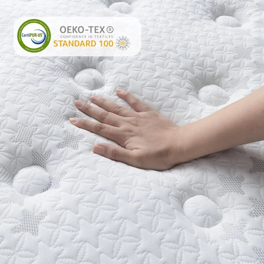 Extra Large Hybrid Mattress 14 "- Memory foam and Pocket Springs Luxury Mattress - Plush Sports Isolation Mattress - Glass Free