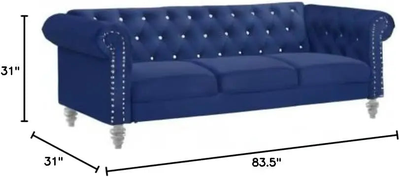 living room sofas Glam Emma Velvet Three Seater Chesterfield Style Sofa for Small Spaces with Crystal Button Tufts sofas