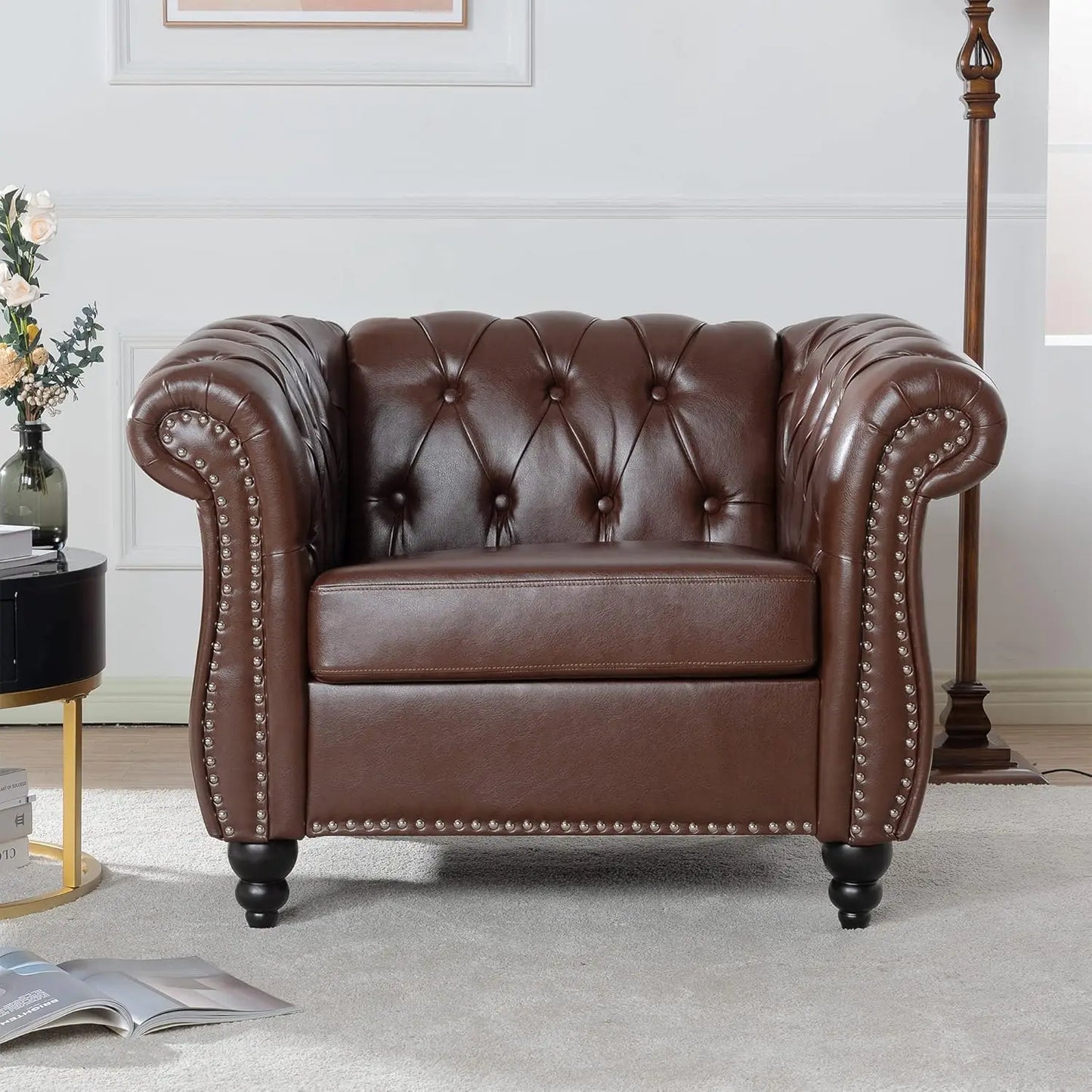 Chesterfield Sofa Classic Tufted Upholstered Leather Couch Modern 3 Seater Couch Furniture with Tufted Back for Living Room