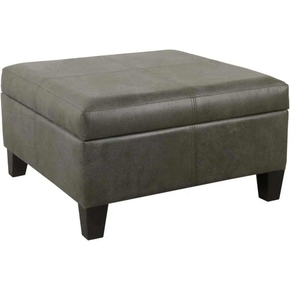 Home Decor Luxury Large Faux Leather Square Storage Ottoman | Ottoman With Storage for Living Room & Bedroom Rattan Chair Stool
