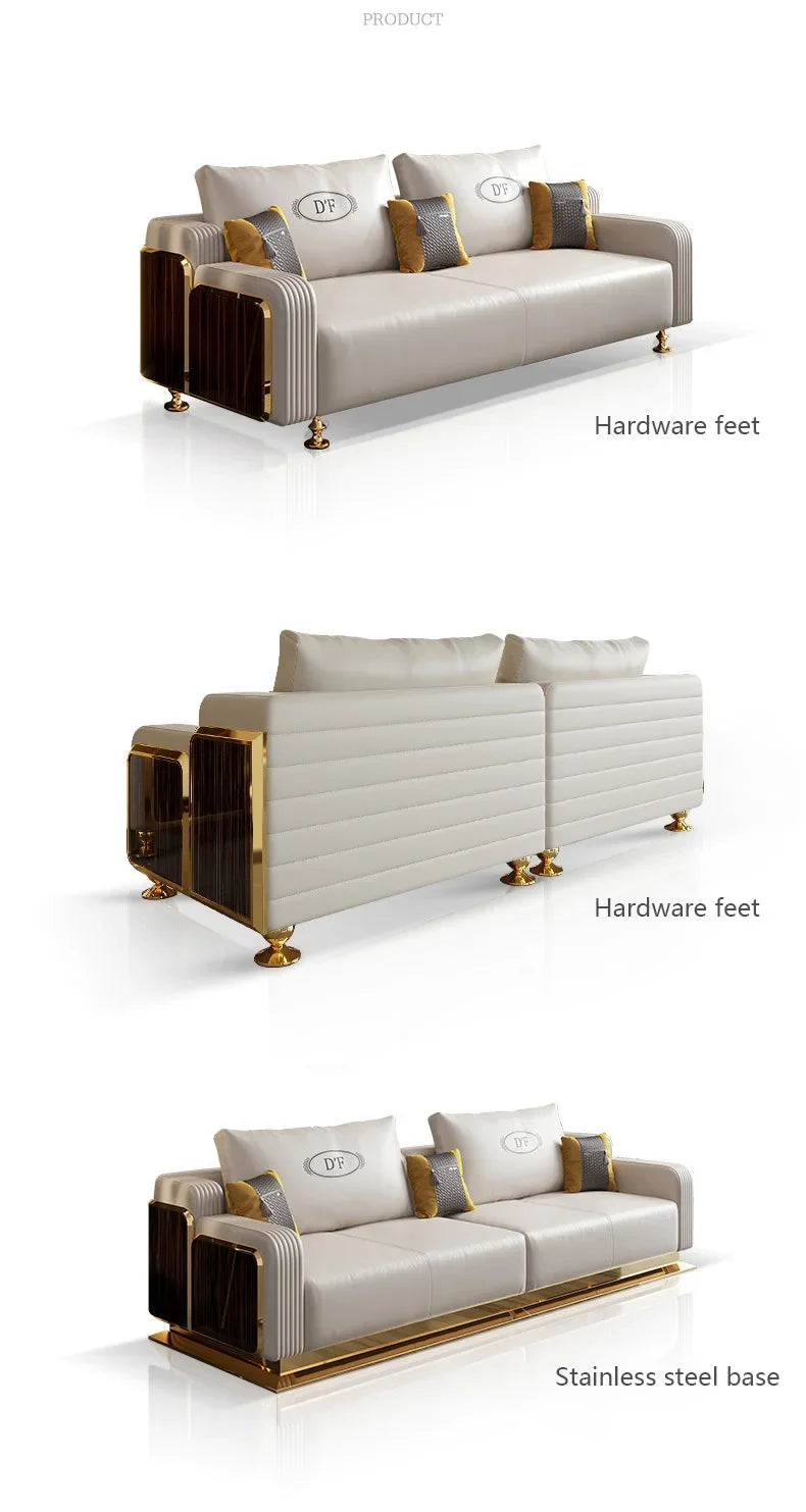 Modern Luxury Leather with Wooden Sofa Set, Fashion 2/3/4 Seater Sofa, Leather Couch for Living Room Accept Customzied Color