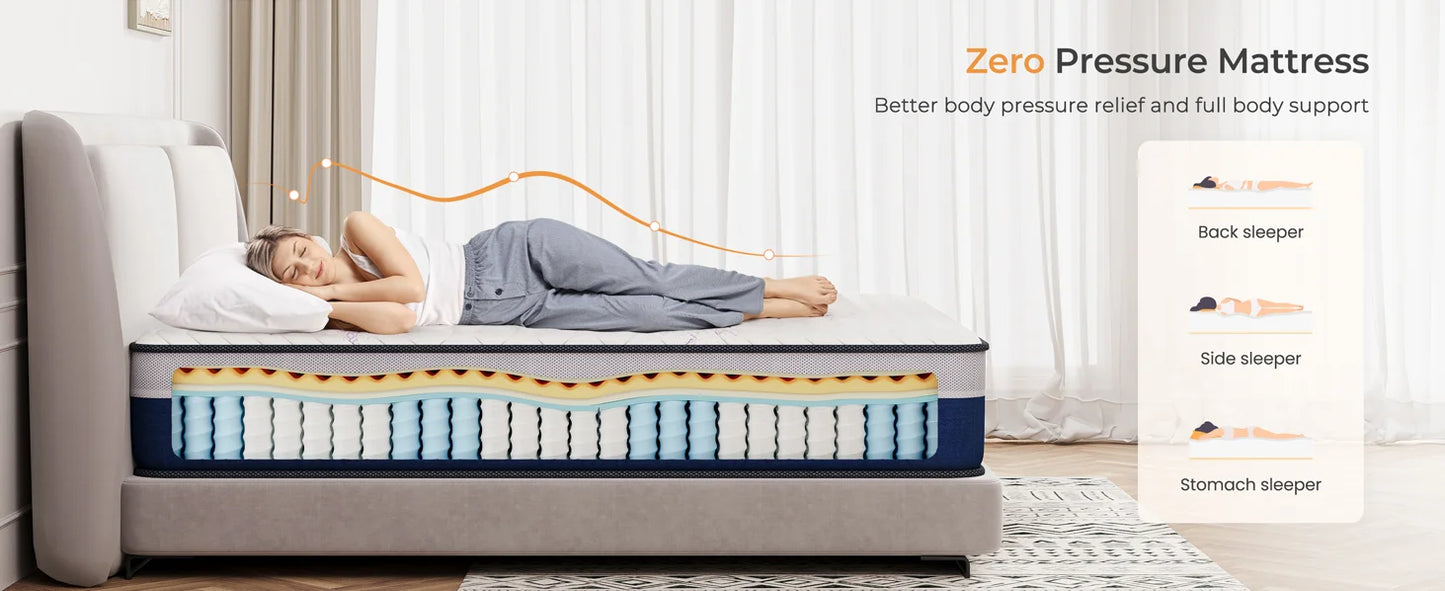 10 Inch Hybrid Mattress with Breathable Memory Foam and Individual Pocket Spring-Medium Firm