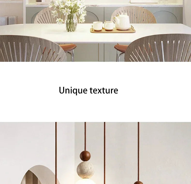 Yellow Travertine Bedside Chandelier Mahogany Nordic Japanese Log Wabi Sabi Style Homestay Single Head Long Line Pendant Lights